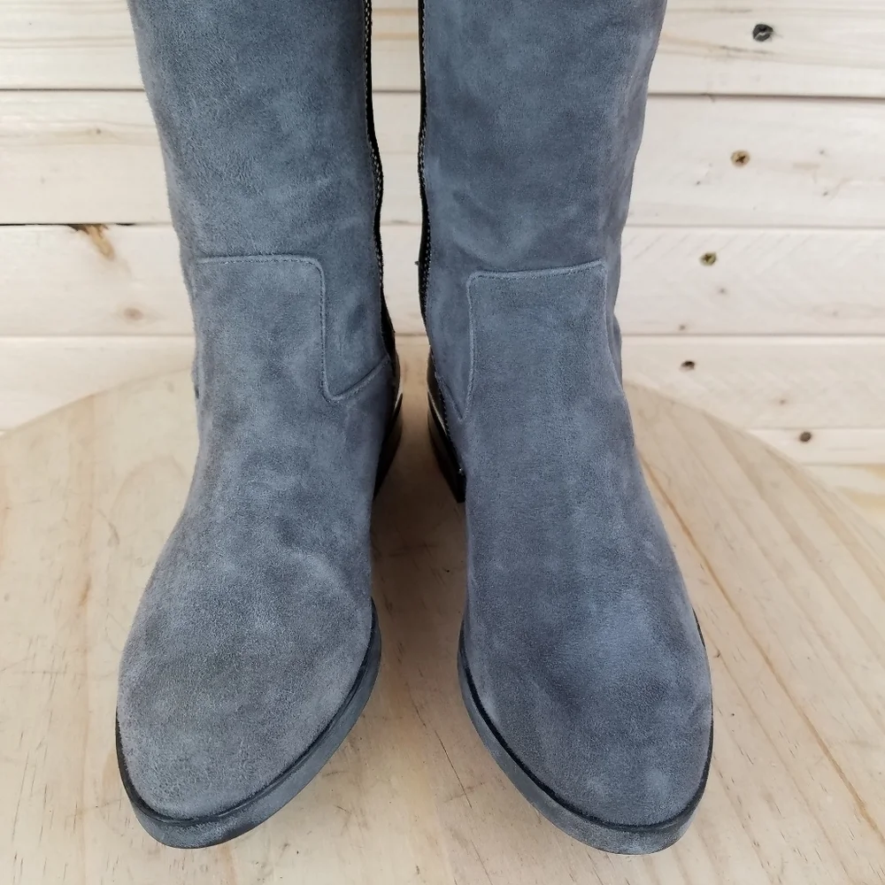 Calvin Klein Priya OTK Size 5.5 US Grey/Black Suede/Leather Over Knee Boots NEW